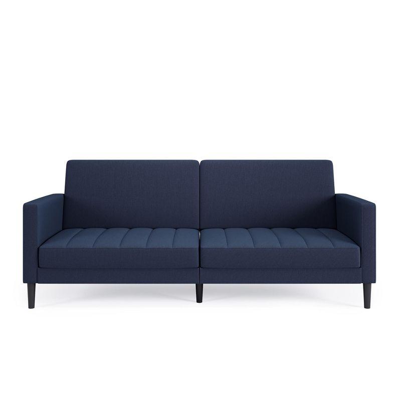 Navy Blue Linen Tufted Split Back Sleeper Futon