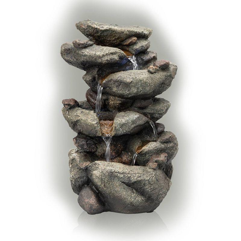 Rainforest Rock Cascade Fountain with White LED, 14" Grey