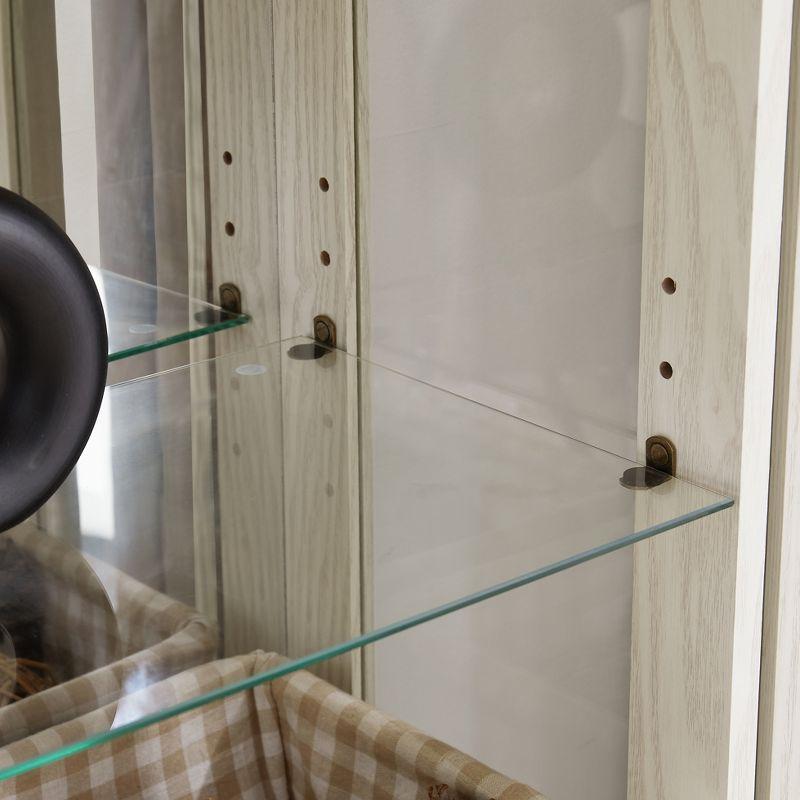 TIRAMISUBEST Glass Cabinet Lighted Glass Cabinet Curio Display Cabinet with Adjustable Glass Shelves 2 Doors and 1 drawer Cabinet Bulb