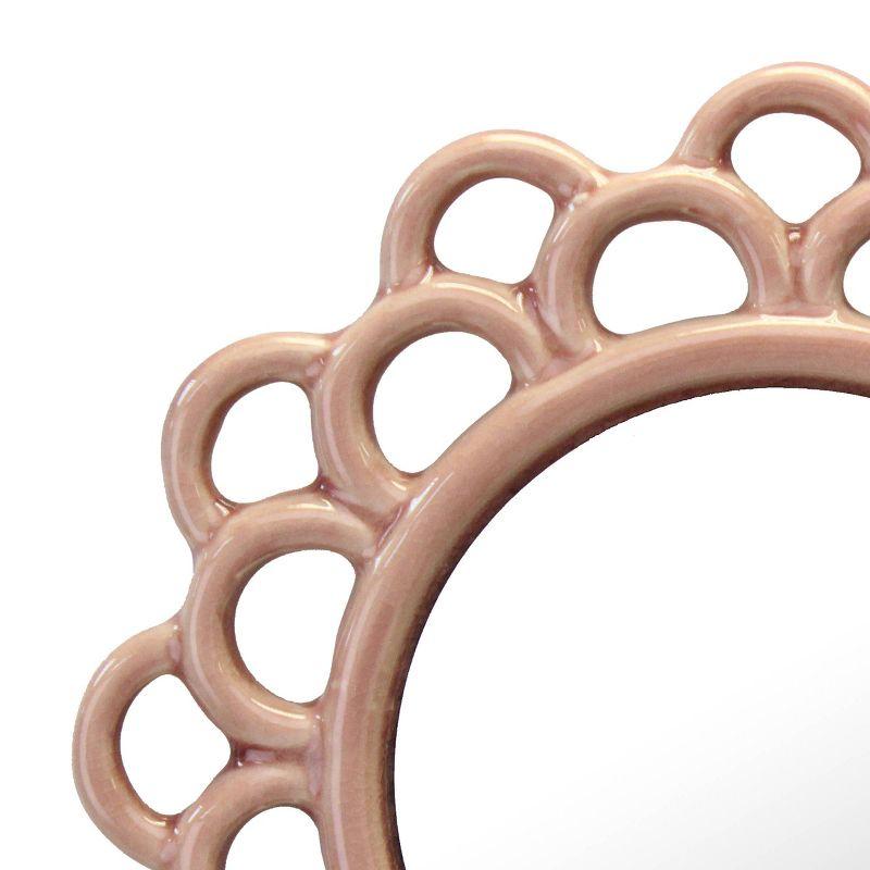9" Decorative Round Floral Ceramic Wall Hanging Mirror Pink - Stonebriar Collection: Elegant Scalloped Edge, Keyhole Hanger