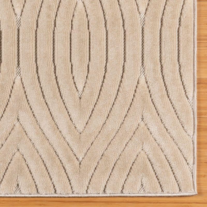 Conway Beige Solid Geometric Textured High-Low Area Rug