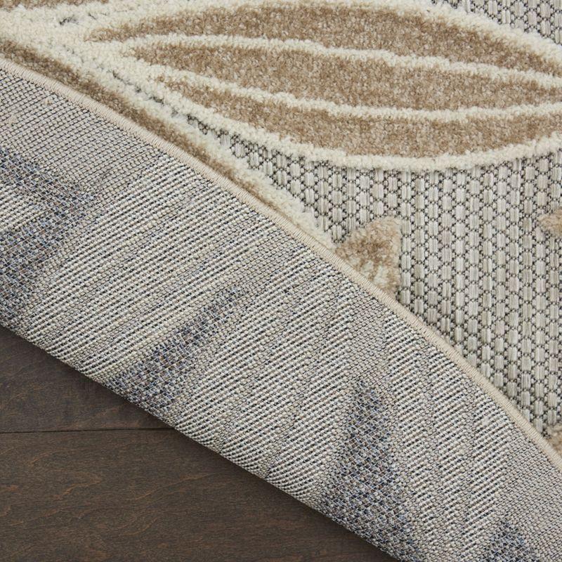 Nourison Aloha Floral Leaf Flatweave High-Low Indoor Outdoor Round Rug Natural 5'3" x 5'3"