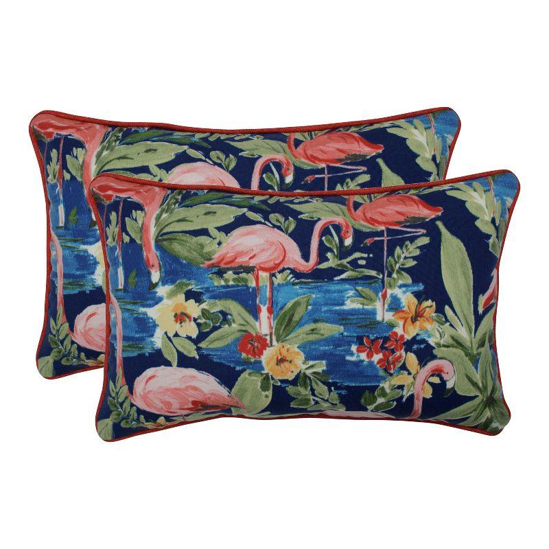 Flamingo Blue and Pink Rectangular Outdoor Pillow Set