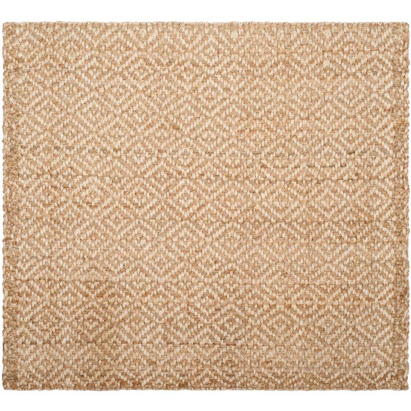 Ivory Geometric Handwoven Jute 6' Square Rug with Non-Slip Backing