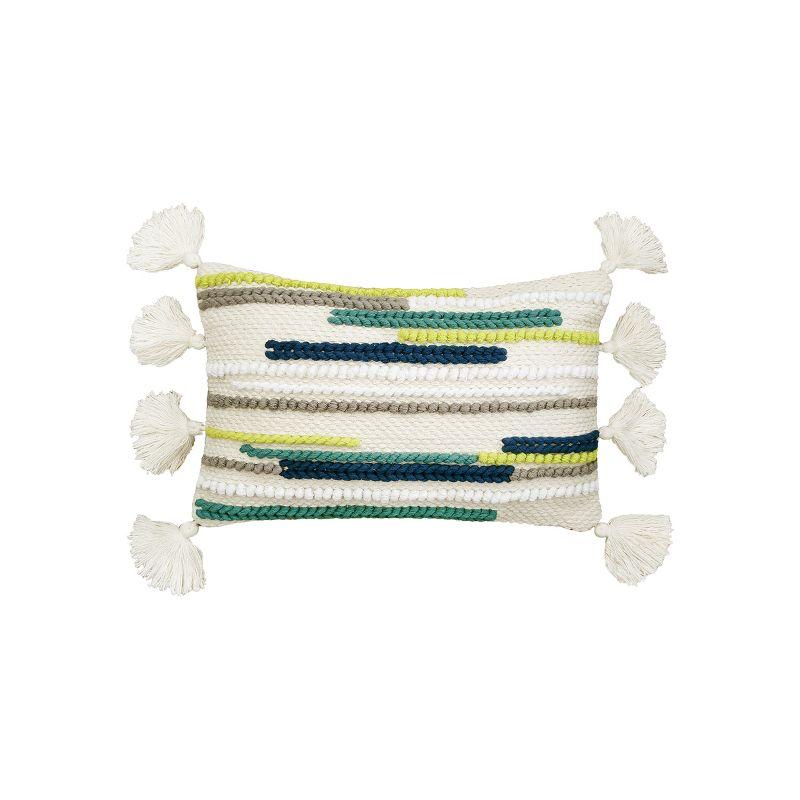 Toni Boho Striped White & Green Cotton Throw Pillow Set