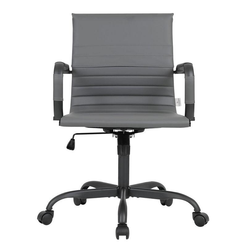 LeisureMod Harris Faux Leather Adjustable Swivel Office Conference Chair in Black Iron Frame