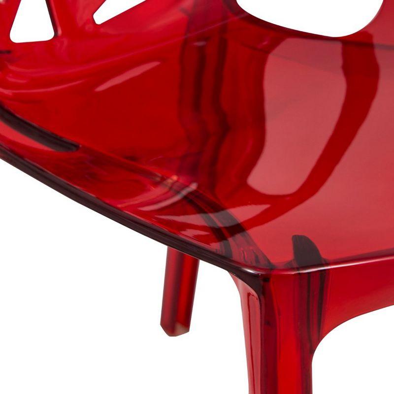 LeisureMod Cornelia Modern Plastic Dining Chair with Cut-Out Tree Design, Transparent Red