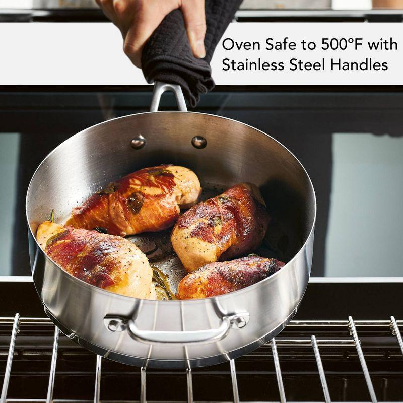 KitchenAid Stainless Steel 3-Ply Base 4.5qt Covered Deep Saute Pan with Helper Handle: Nonstick, Dishwasher-Safe, 12.5"