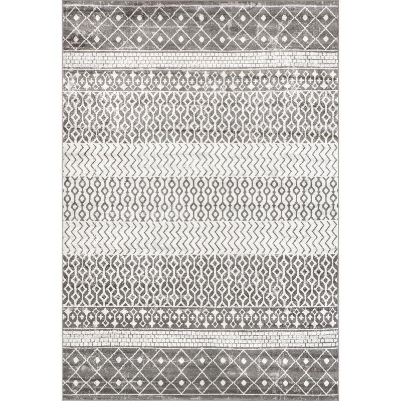 50'' Gray Synthetic Moroccan Trellis Low Pile Area Rug