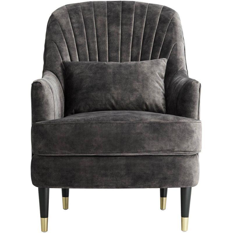 55 Downing Street Austen Charcoal Gray Velvet Tufted Armchair with Pillow