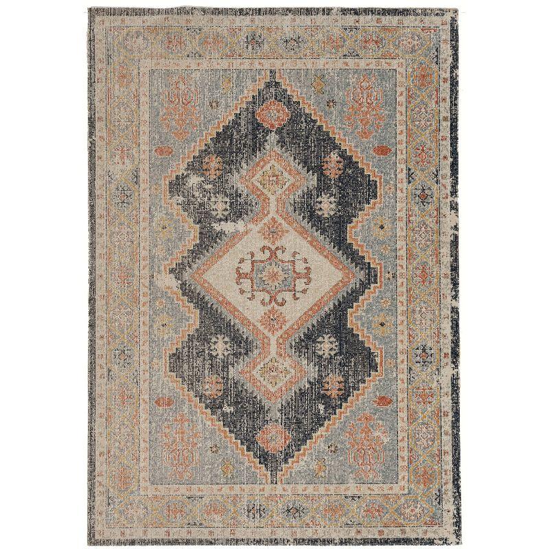 Ivory and Blue 5' x 7'6" Chenille Flat Woven Rug