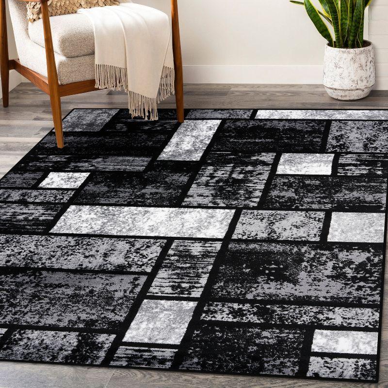 Gray and Black Geometric Modern Area Rug