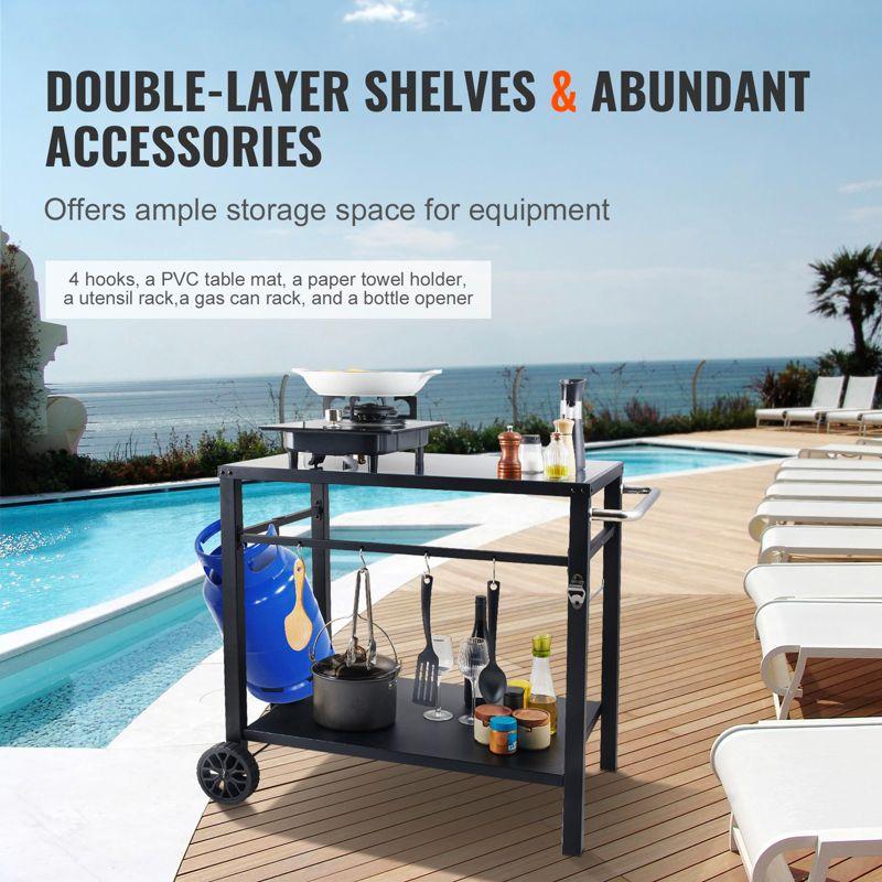VEVOR Outdoor Grill Dining Cart with Double-Shelf, BBQ Movable Food Prep Table, Multifunctional Iron Table Top, Portable Modular Carts for Pizza Oven