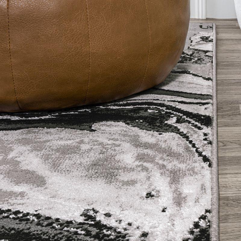 Abstract Swirl Marbled Black/Ivory 3x5 Synthetic Area Rug