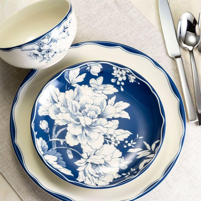 Blue and White Floral Porcelain Dinnerware Set, Service for 4