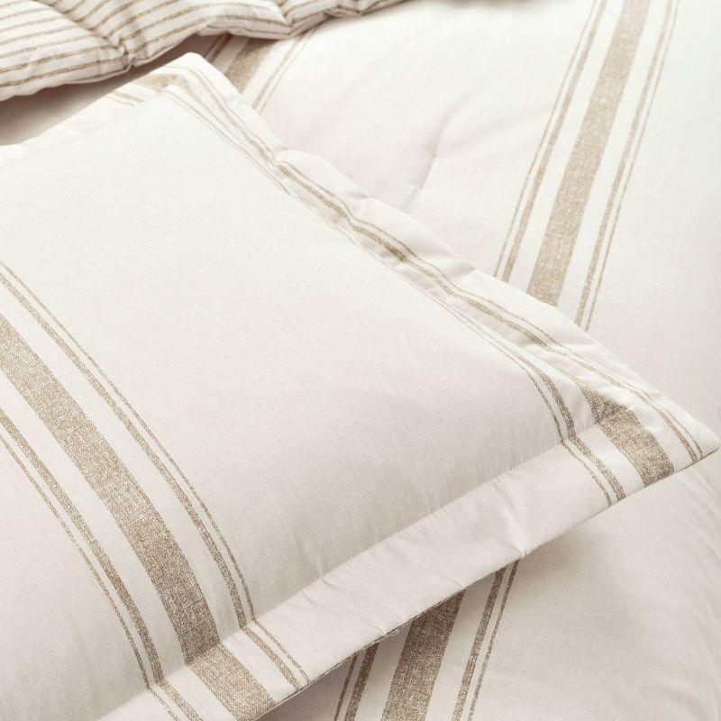 2pc Twin/Twin Extra Long Farmhouse Stripe Reversible Comforter & Sham Set Neutral - Lush Décor: Year-Round Plain Weave