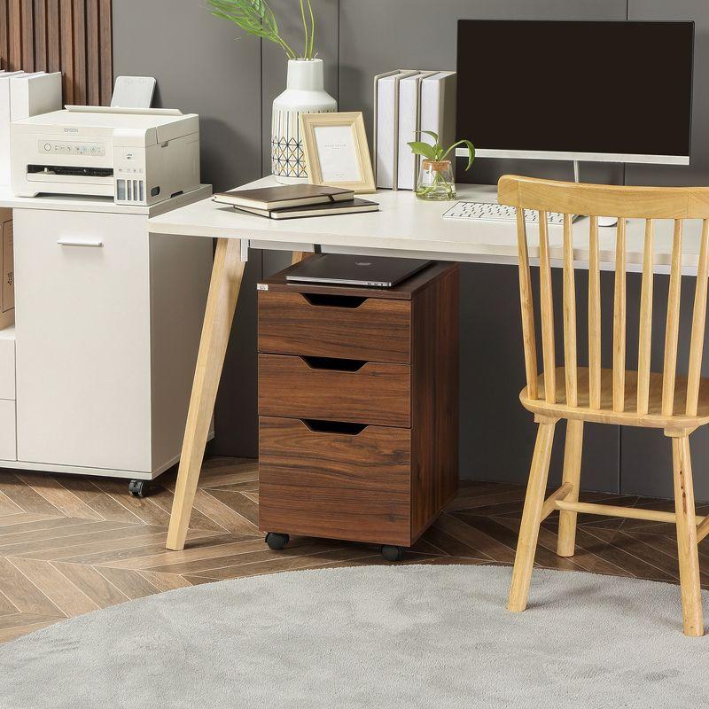 HOMCOM 3 Drawer Mobile File Cabinet, Rolling Printer Stand, Vertical Filing Cabinet, Brown Wood Grain