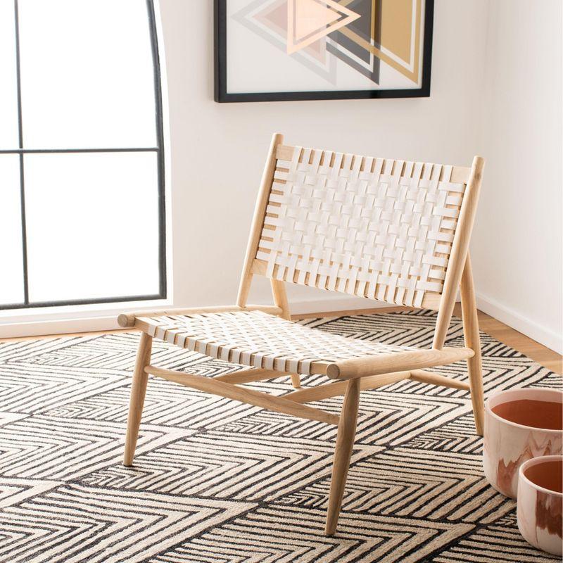 Transitional Beige and White Leather Woven 26'' Accent Chair