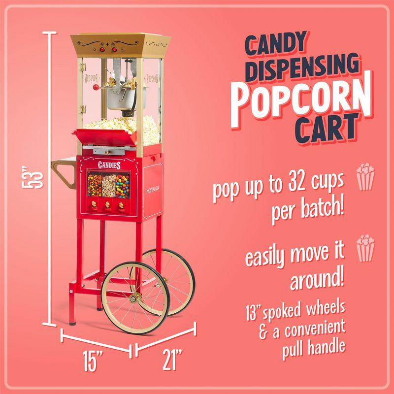 Nostalgia Red Vintage Popcorn Cart with Candy Dispenser