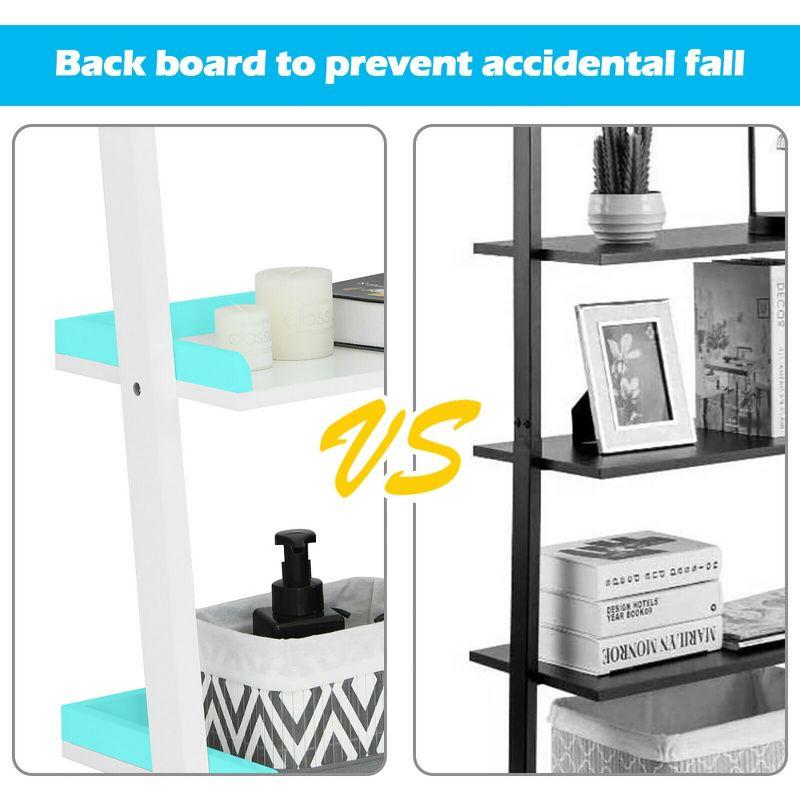 Costway Versatile White 5-Tier Bookshelf Leaning Wall Shelf Ladder  Bookcase White