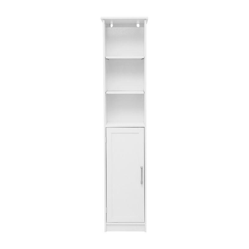 Flash Furniture Vega Freestanding Narrow Bathroom Linen Tower Storage Cabinet Organizer with Door, In-Cabinet Adjustable Shelf, and Upper Open Shelves