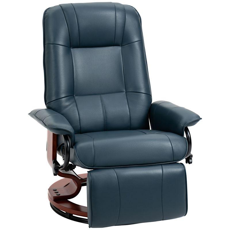 HOMCOM Faux Leather Manual Recliner, Adjustable Swivel Lounge Chair with Footrest, Armrest and Wrapped Wood Base for Living Room