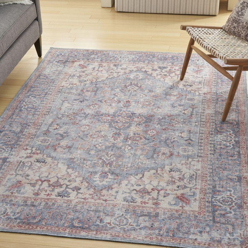 Vintage-Style Blue Floral Medallion Cotton Chenille Area Rug, 5'3" x 7'3"