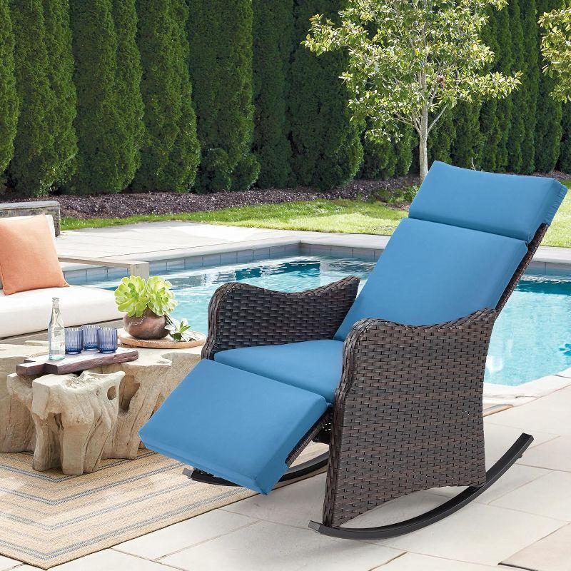 Navy Blue Wicker Outdoor Recliner Chairs with Cushions, Set of 2