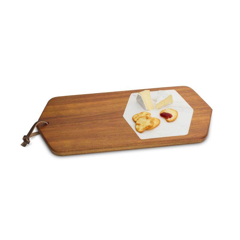 Chevron Acacia Wood and Marble Cutting Board, 17 Inch