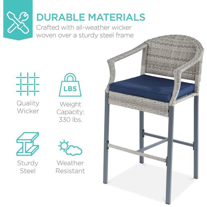 Gray and Blue Wicker Outdoor Bistro Set with Barstools