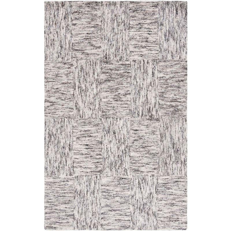 Ivory and Charcoal Abstract Tufted Wool 4' x 6' Rug