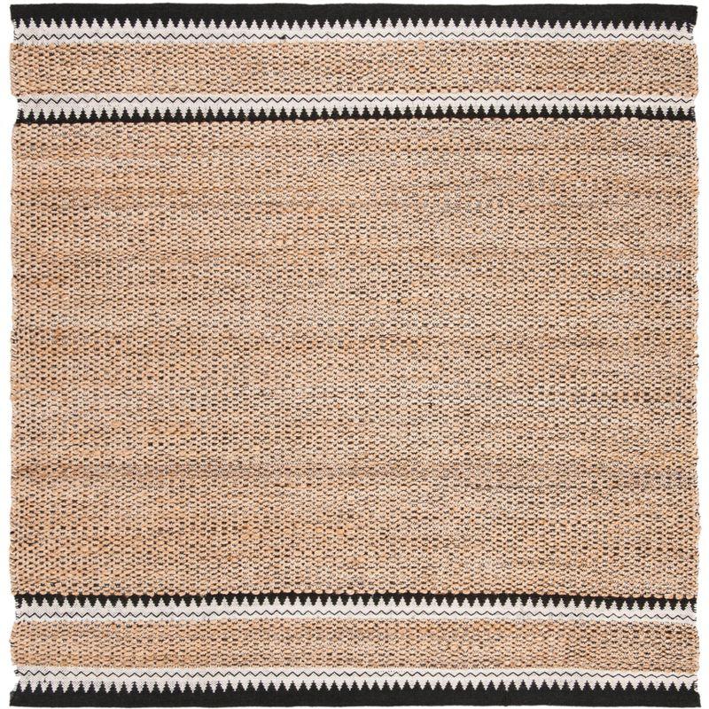 Hand-Knotted Black Geometric Square Wool Area Rug - 7'