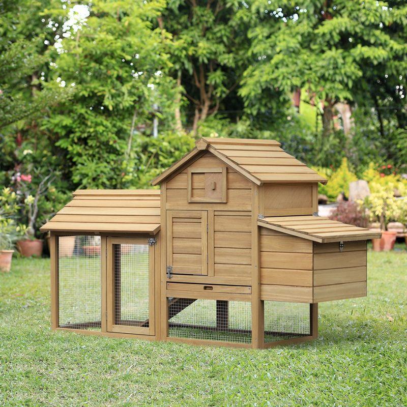 PawHut 59" Small Wooden Chicken coop Hen House Poultry Cage for Outdoor Backyard with 2 Doors, Nesting Box and Removable Tray