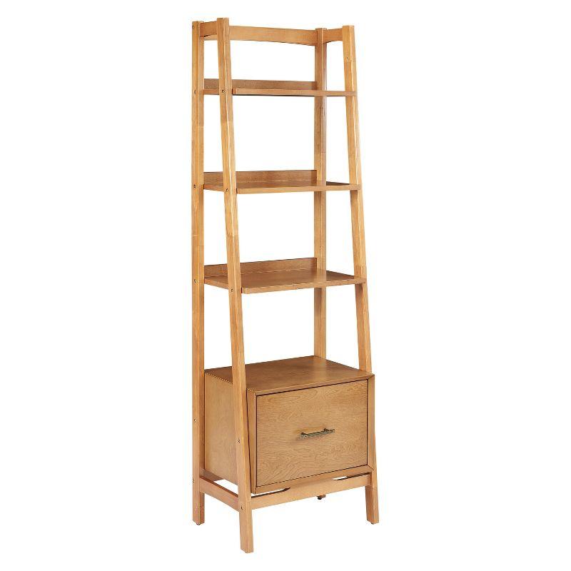 Mid-Century Modern Acorn Brown Wood Ladder Bookcase