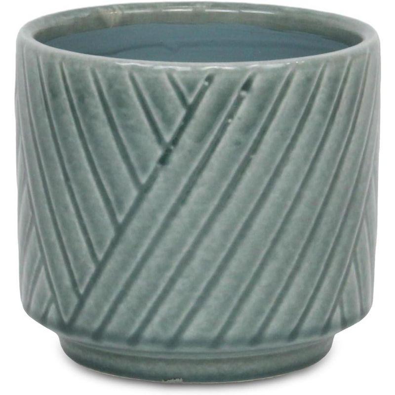 Cheung's Parlora Crossed Diagonal Pattern Straight Side Ceramic Pot - Medium - Green