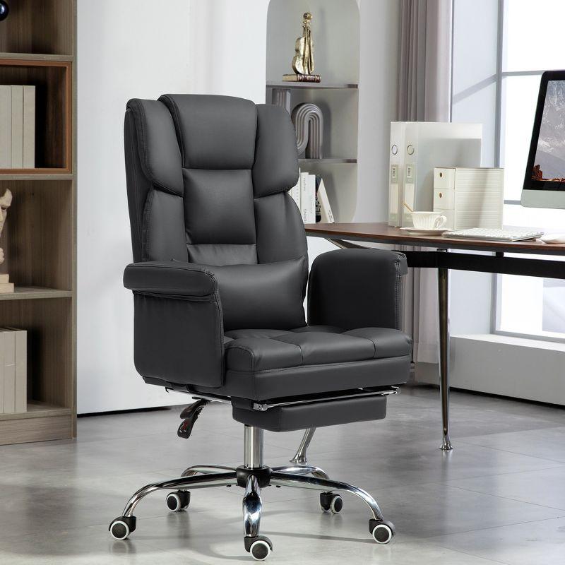 HOMCOM Executive Office Chair with Footrest and Lumbar Support, PU Leather Office Desk Chair, Ergonomic, Reclining and Swivel Chair, Black