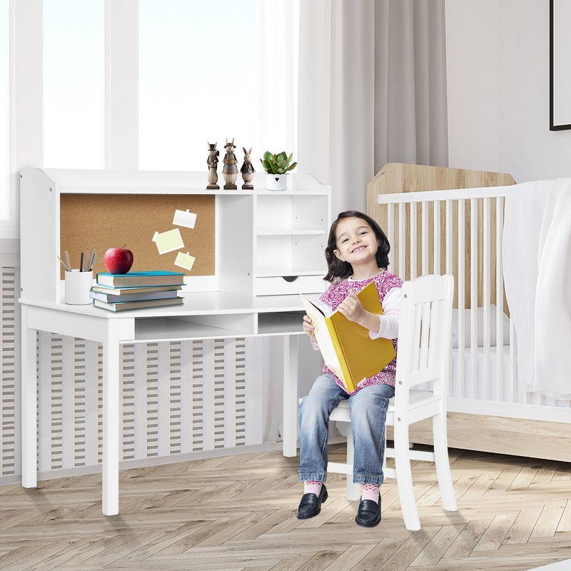 Costway Kids Desk & Chair Set Study Writing Desk w/ Hutch & Bookshelves White