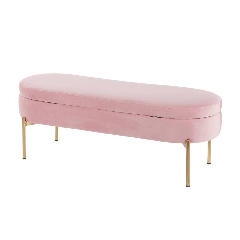 48" Chloe Contemporary Upholstered Storage Bench Gold/Blush Pink - LumiSource: Velvet, Flip-Top Lid, Metal Base