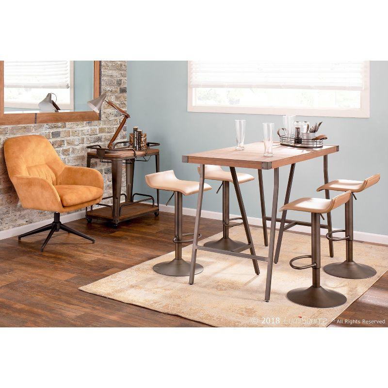 LumiSource Set of 2 Ale Industrial Adjustable Barstools Antique/Camel:: Swivel Seat, Metal Base, Faux Leather Upholstery