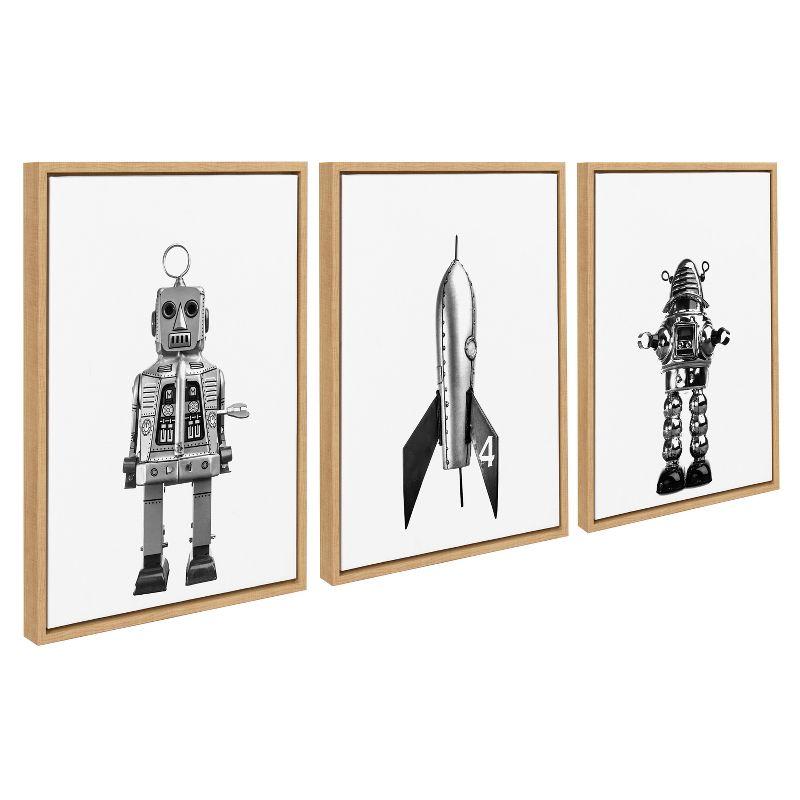 (Set of 3) 18" x 24" Sylvie Space Robot Canvas by Saint and Sailor Studios Natural - Kate & Laurel All Things Decor