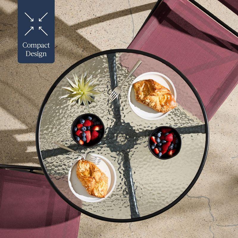 Best Choice Products 3-Piece Patio Bistro Dining Furniture Set w/ Glass Tabletop, Folding Chairs - Burgundy