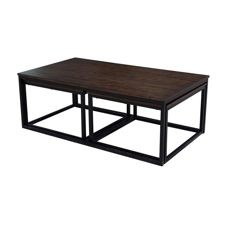 Arcadia Antiqued Mocha 54" Square Wood & Metal Nesting Coffee Table