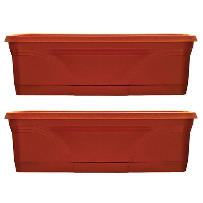 Southern Patio 36 Inch Rectangular Plastic Medallion Hanging Windowsill and Garden Box Planters with Drainage Holes, Terracotta (2 Pack)