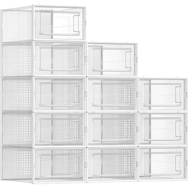 Clear Stackable Plastic Shoe Storage Boxes with Lids, 12 Pack