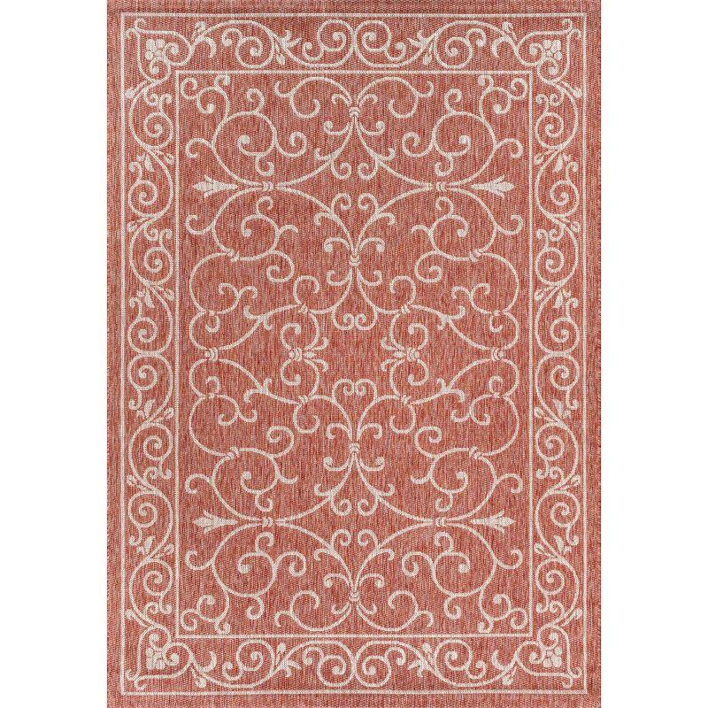 4'x6' Charleston Vintage Filigree Textured Weave Indoor/Outdoor Area Rug, Red/Beige - JONATHAN Y