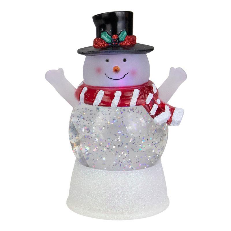 5.75" LED Lighted Snowman with Holly and Berries Top Hat Christmas Snow Globe