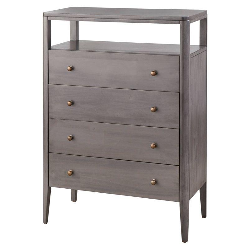 Lifestorey Parc Multiuse Cabinet Gray: Transitional Style, Wood Veneer, MDF & Acacia Frame, 4 Drawers & Doors