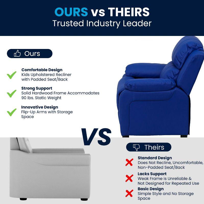 Flash Furniture Charlie Deluxe Padded Contemporary Blue Vinyl Kids Recliner with Storage Arms