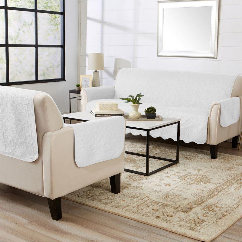 Reversible Quilted Sofa Furniture Protector - Great Bay Home(Sofa, White/Sand)