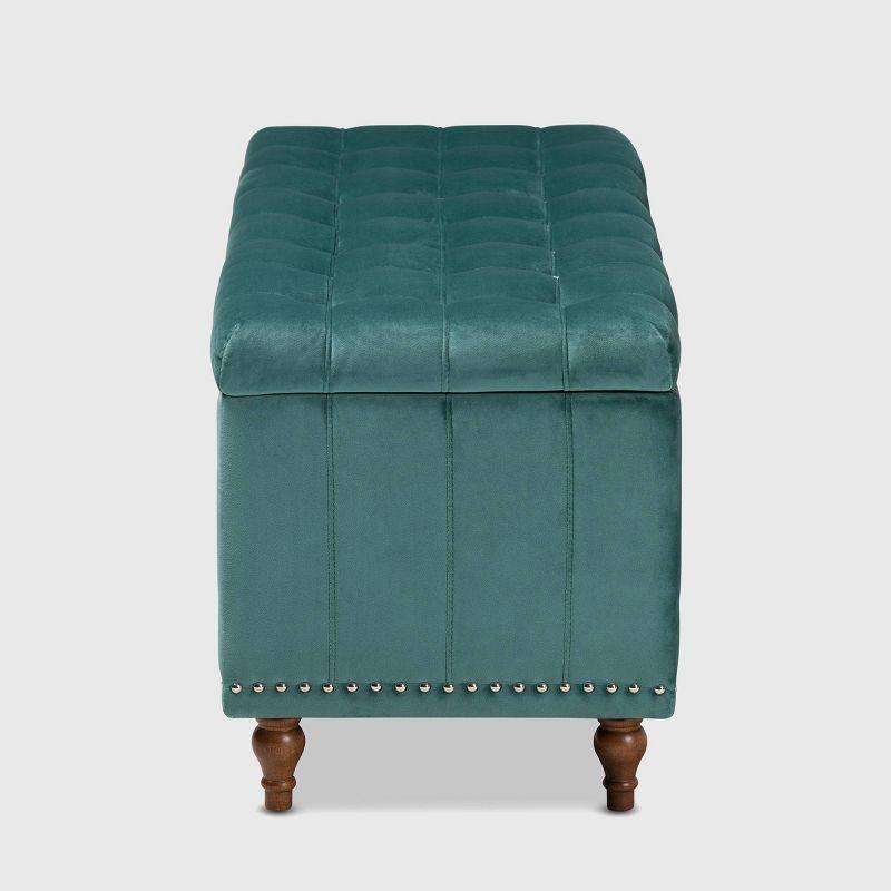 Kaylee Teal Blue Velvet 42'' Tufted Storage Ottoman Bench